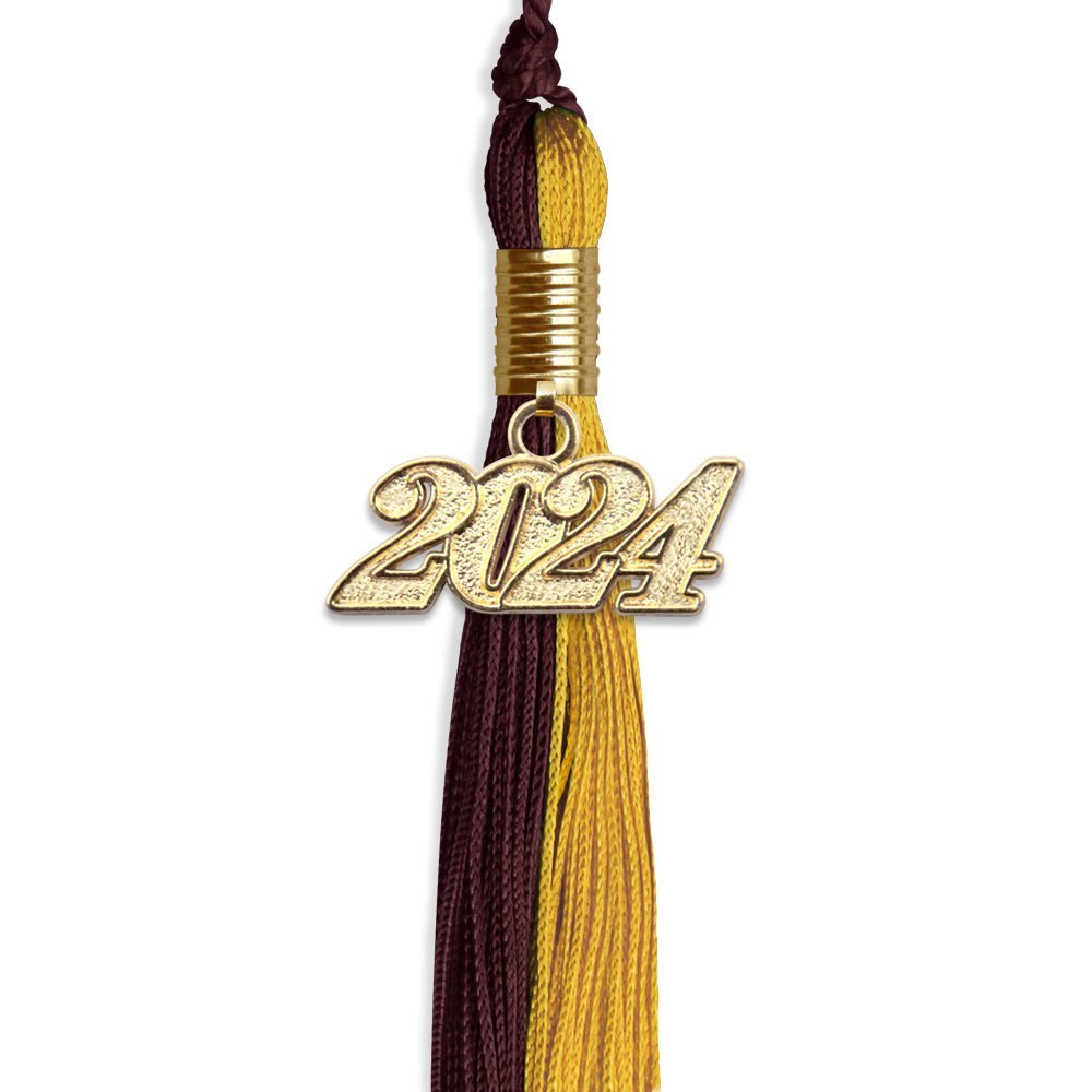 Maroon/Bright Gold Graduation Tassel With Gold Date Drop - Endea Graduation