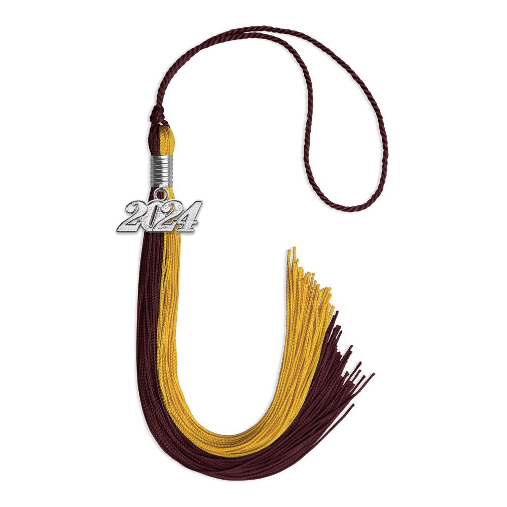 Maroon/Bright Gold Graduation Tassel With Silver Date Drop - Endea Graduation