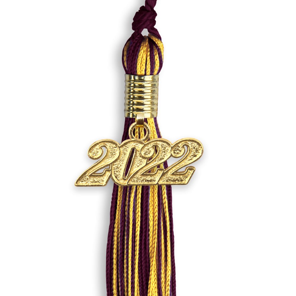 Maroon/Gold Mixed Color Graduation Tassel With Gold Date Drop - Endea Graduation