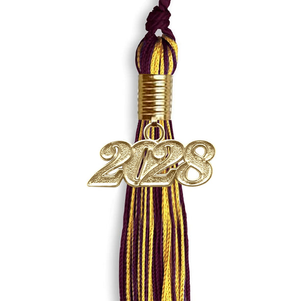 Maroon/Gold Mixed Color Graduation Tassel With Gold Date Drop - Endea Graduation