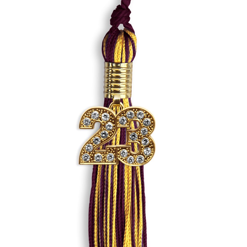 Maroon/Gold Mixed Color Graduation Tassel With Gold Date Drop - Endea Graduation