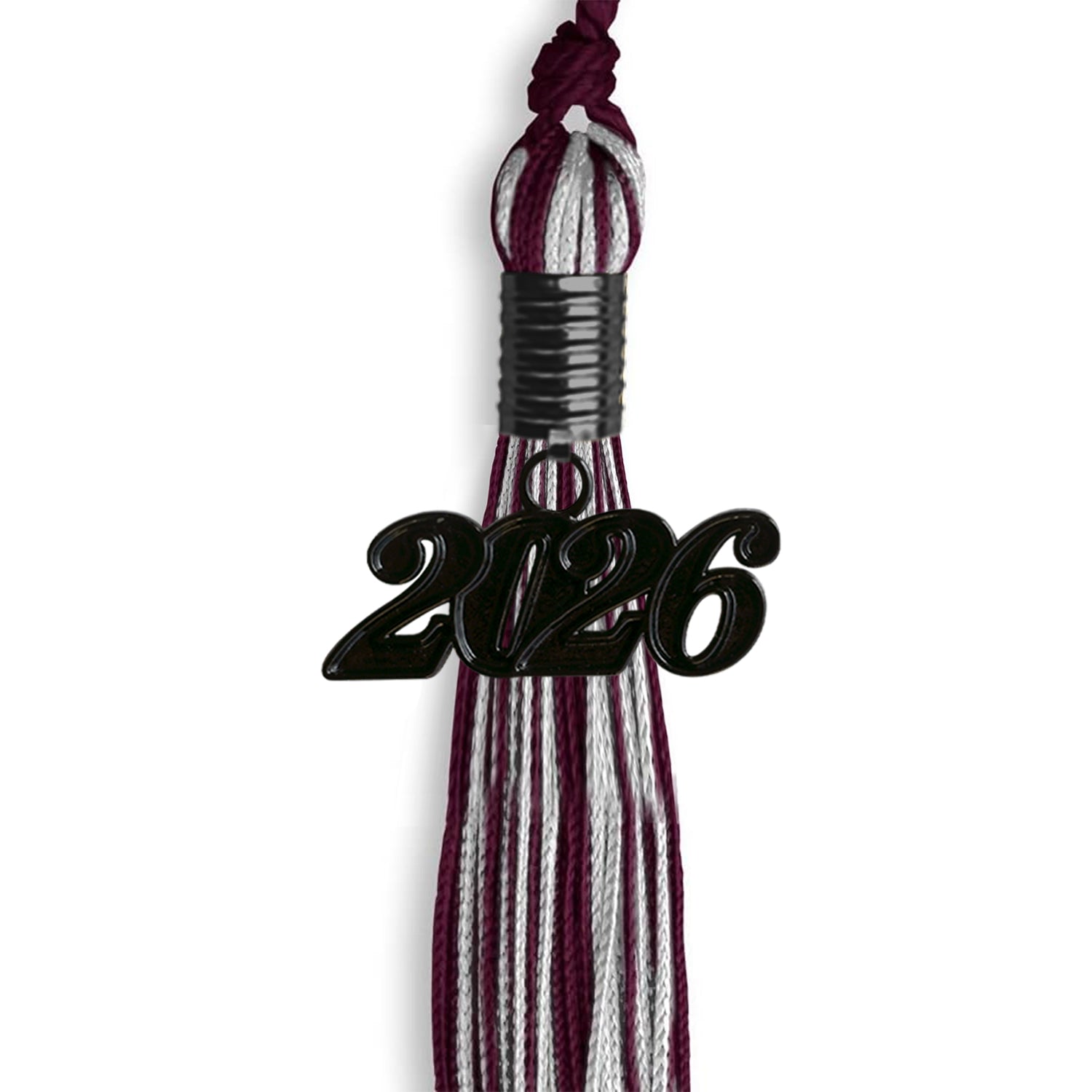 Maroon/Silver Mixed Color Graduation Tassel With Black Date Drop - Endea Graduation