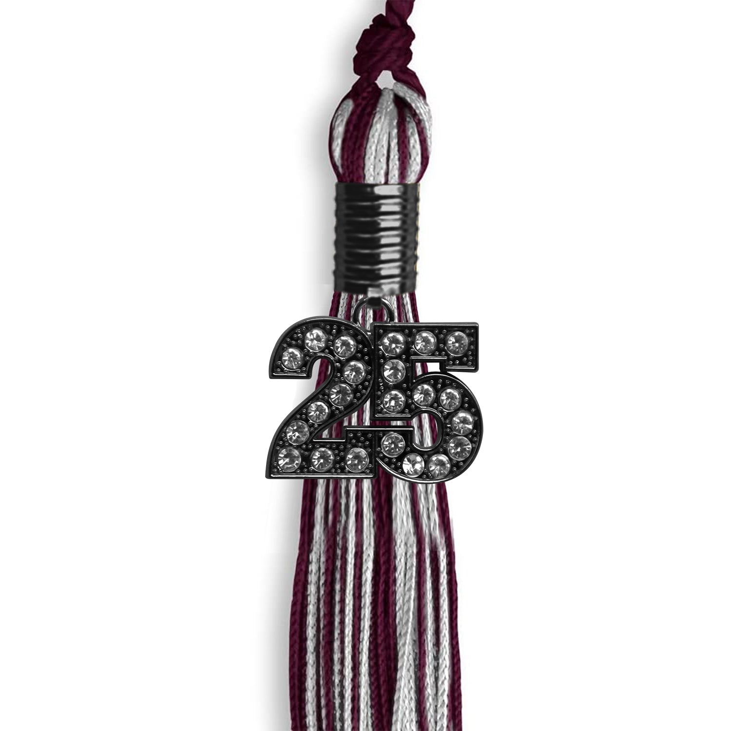 Maroon/Silver Mixed Color Graduation Tassel With Black Date Drop - Endea Graduation