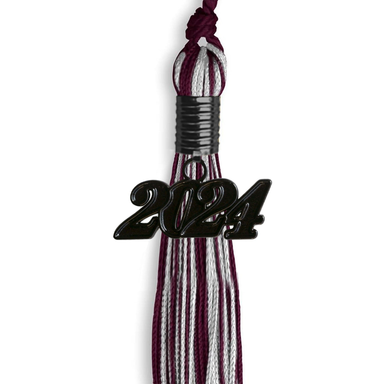 Maroon/Silver Mixed Color Graduation Tassel With Black Date Drop - Endea Graduation