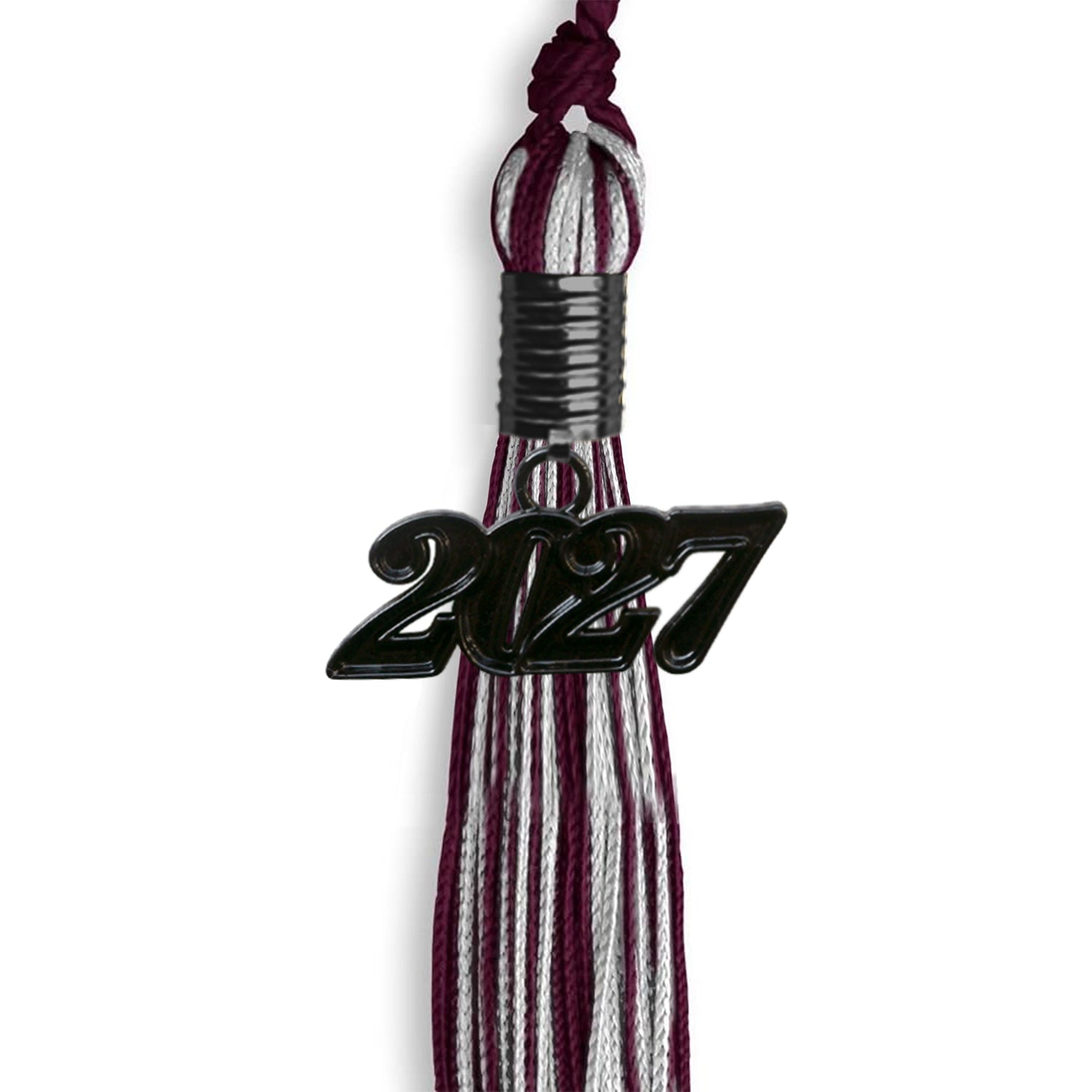 Maroon/Silver Mixed Color Graduation Tassel With Black Date Drop - Endea Graduation