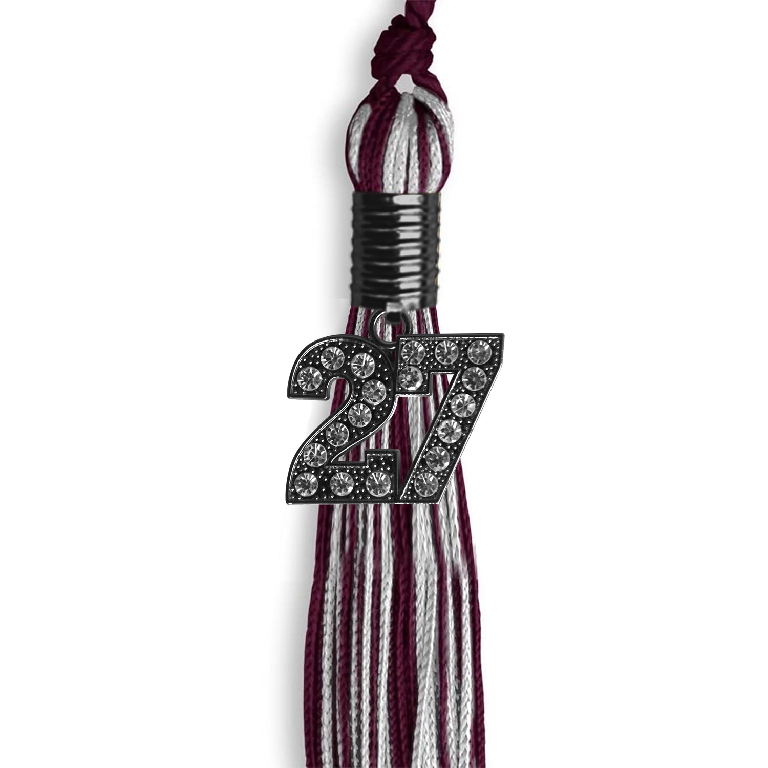 Maroon/Silver Mixed Color Graduation Tassel With Black Date Drop - Endea Graduation