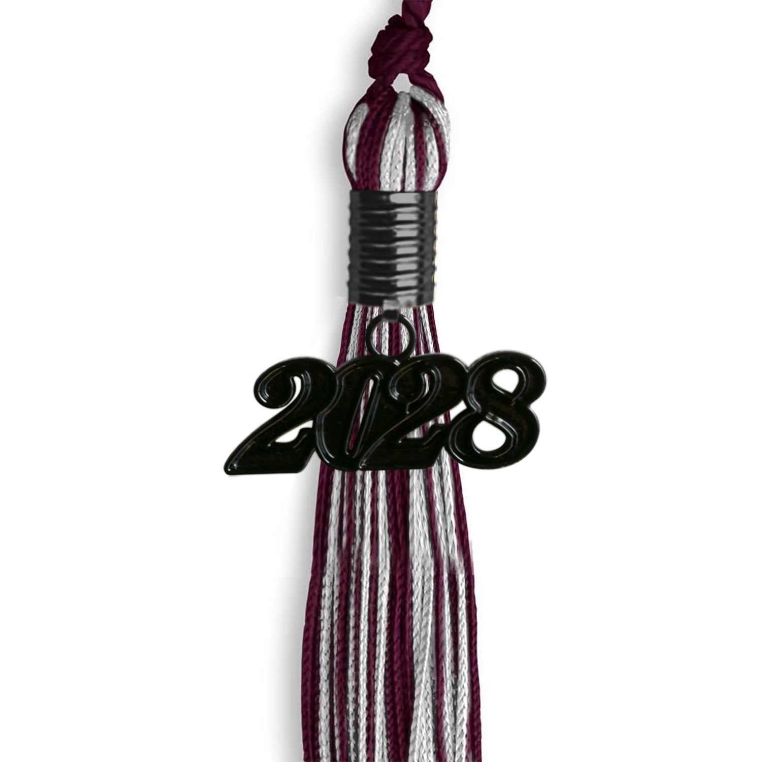 Maroon/Silver Mixed Color Graduation Tassel With Black Date Drop - Endea Graduation