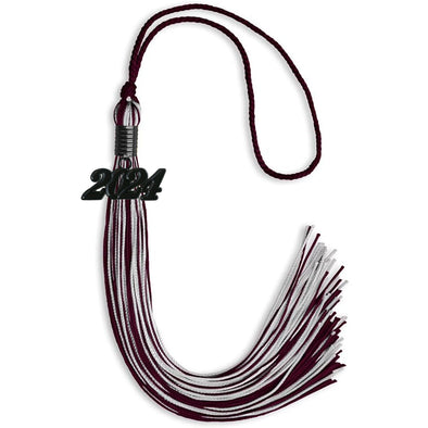 Maroon/Silver Mixed Color Graduation Tassel With Black Date Drop - Endea Graduation