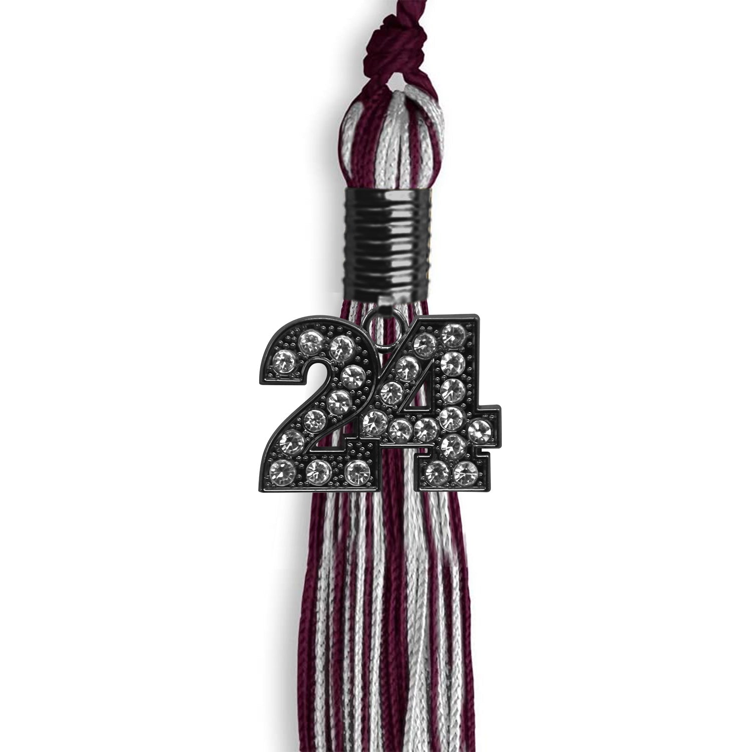 Maroon/Silver Mixed Color Graduation Tassel With Black Date Drop - Endea Graduation