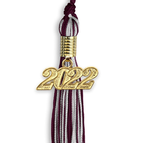Maroon/Silver Mixed Color Graduation Tassel With Gold Date Drop - Endea Graduation