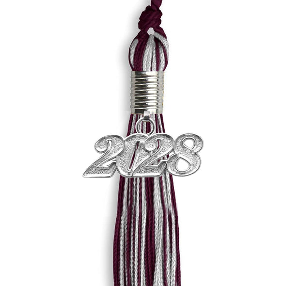 Maroon/Silver Mixed Color Graduation Tassel With Silver Date Drop - Endea Graduation