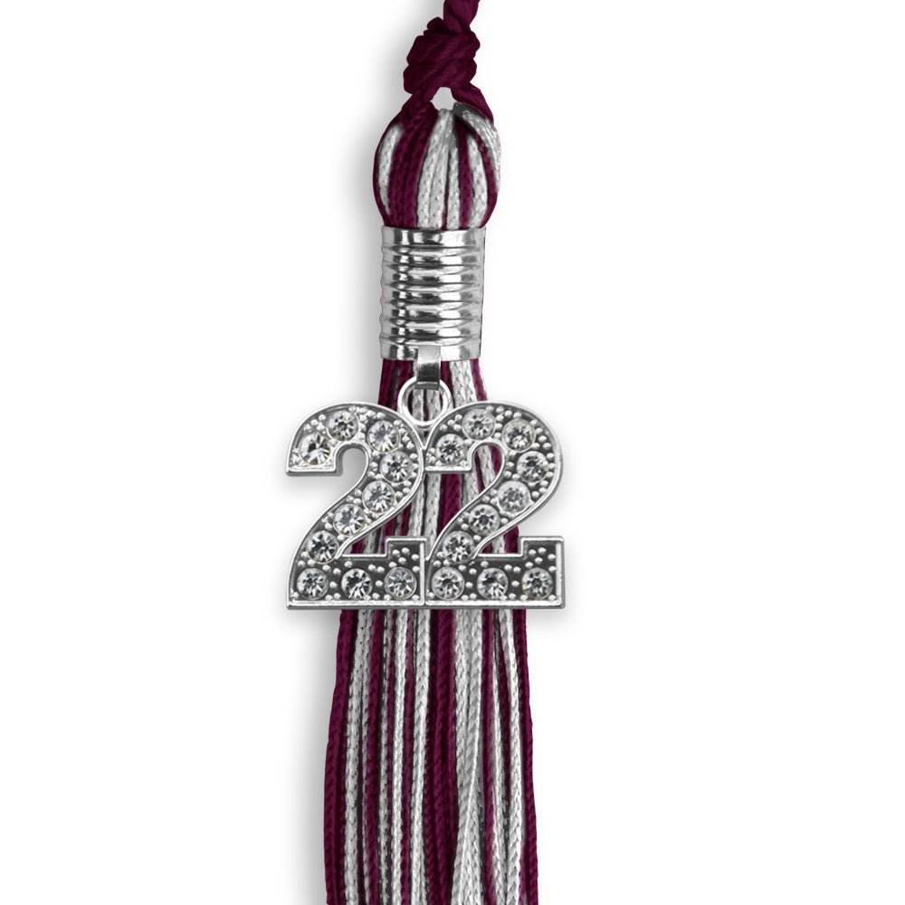 Maroon/Silver Mixed Color Graduation Tassel With Silver Date Drop - Endea Graduation