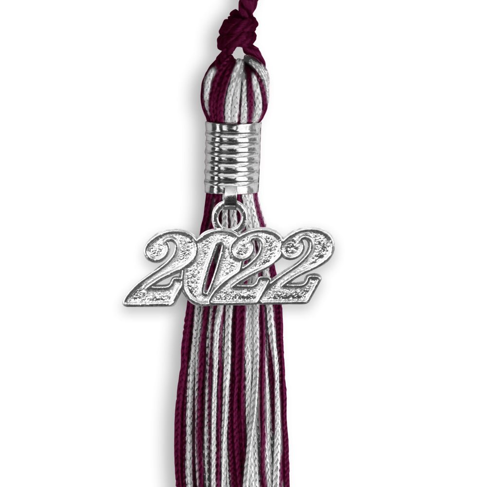 Maroon/Silver Mixed Color Graduation Tassel With Silver Date Drop - Endea Graduation