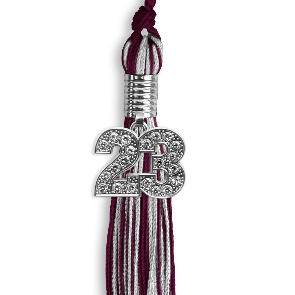 Maroon/Silver Mixed Color Graduation Tassel With Silver Date Drop - Endea Graduation