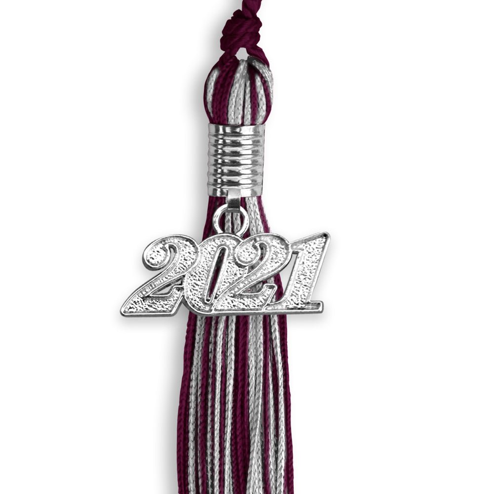 Maroon/Silver Mixed Color Graduation Tassel With Silver Date Drop - Endea Graduation