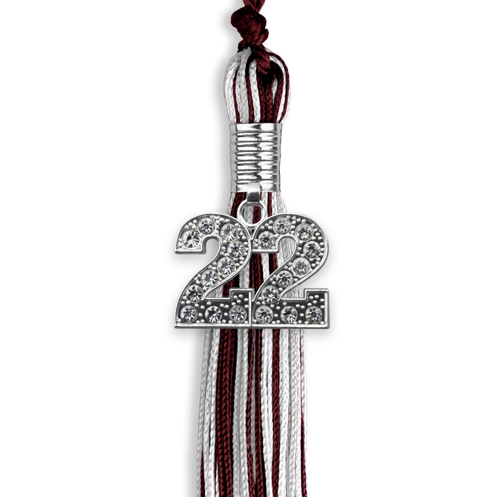 Maroon/Silver/White Mixed Color Graduation Tassel With Silver Date Drop - Endea Graduation