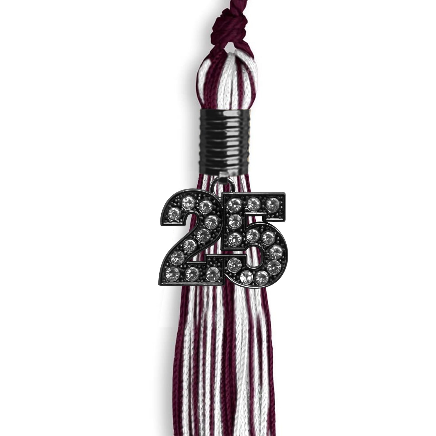 Maroon/White Mixed Color Graduation Tassel With Black Date Drop - Endea Graduation