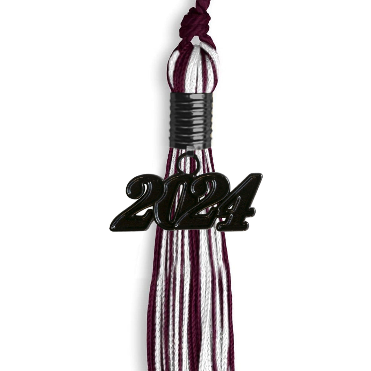 Maroon/White Mixed Color Graduation Tassel With Black Date Drop - Endea Graduation