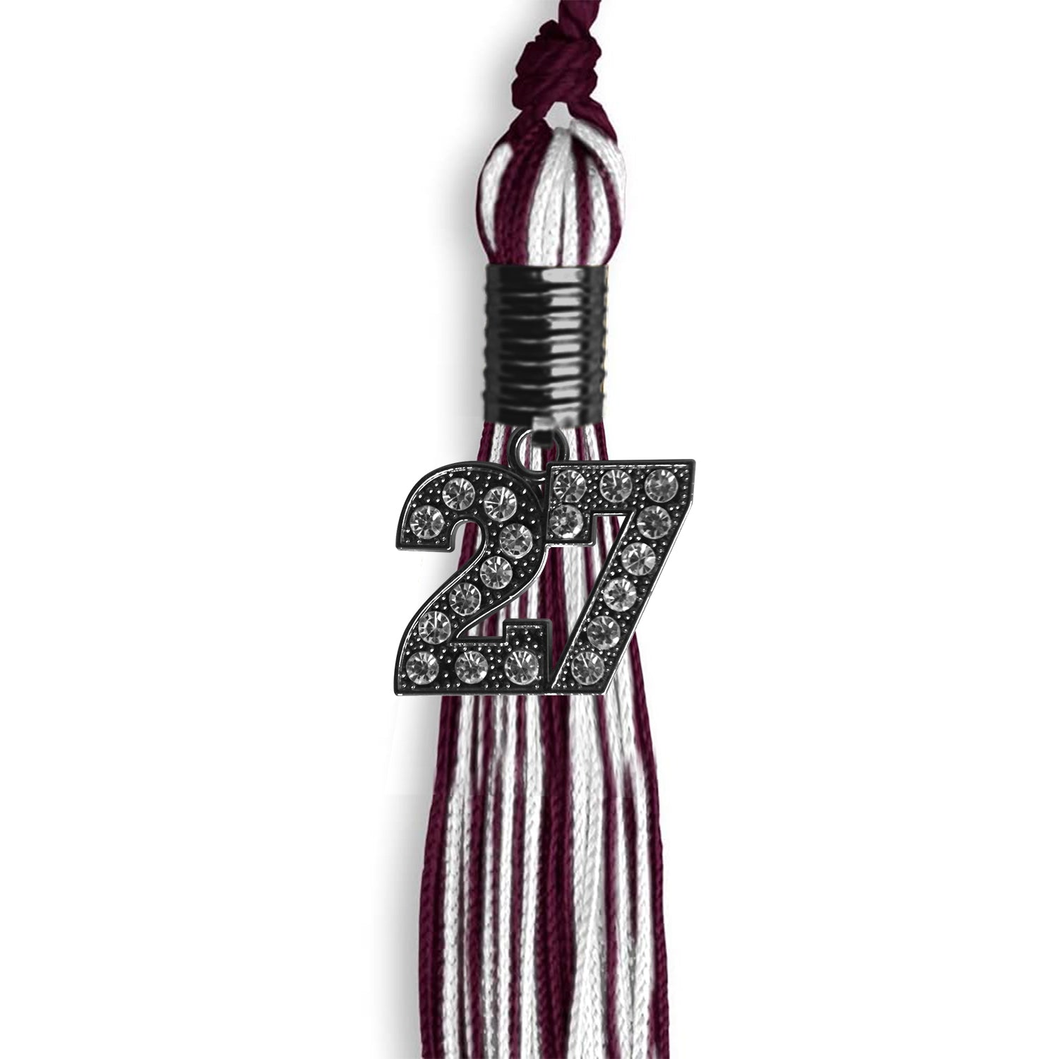 Maroon/White Mixed Color Graduation Tassel With Black Date Drop - Endea Graduation