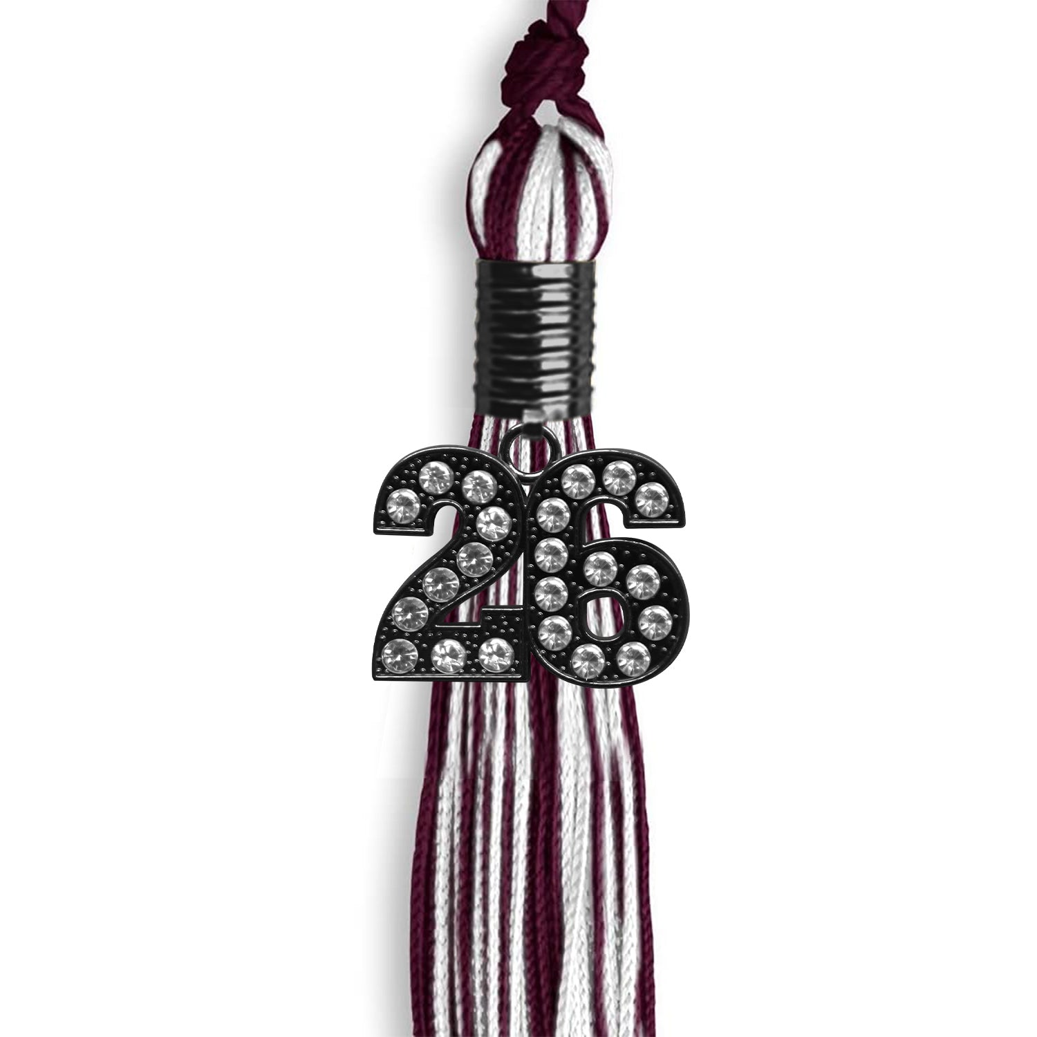 Maroon/White Mixed Color Graduation Tassel With Black Date Drop - Endea Graduation