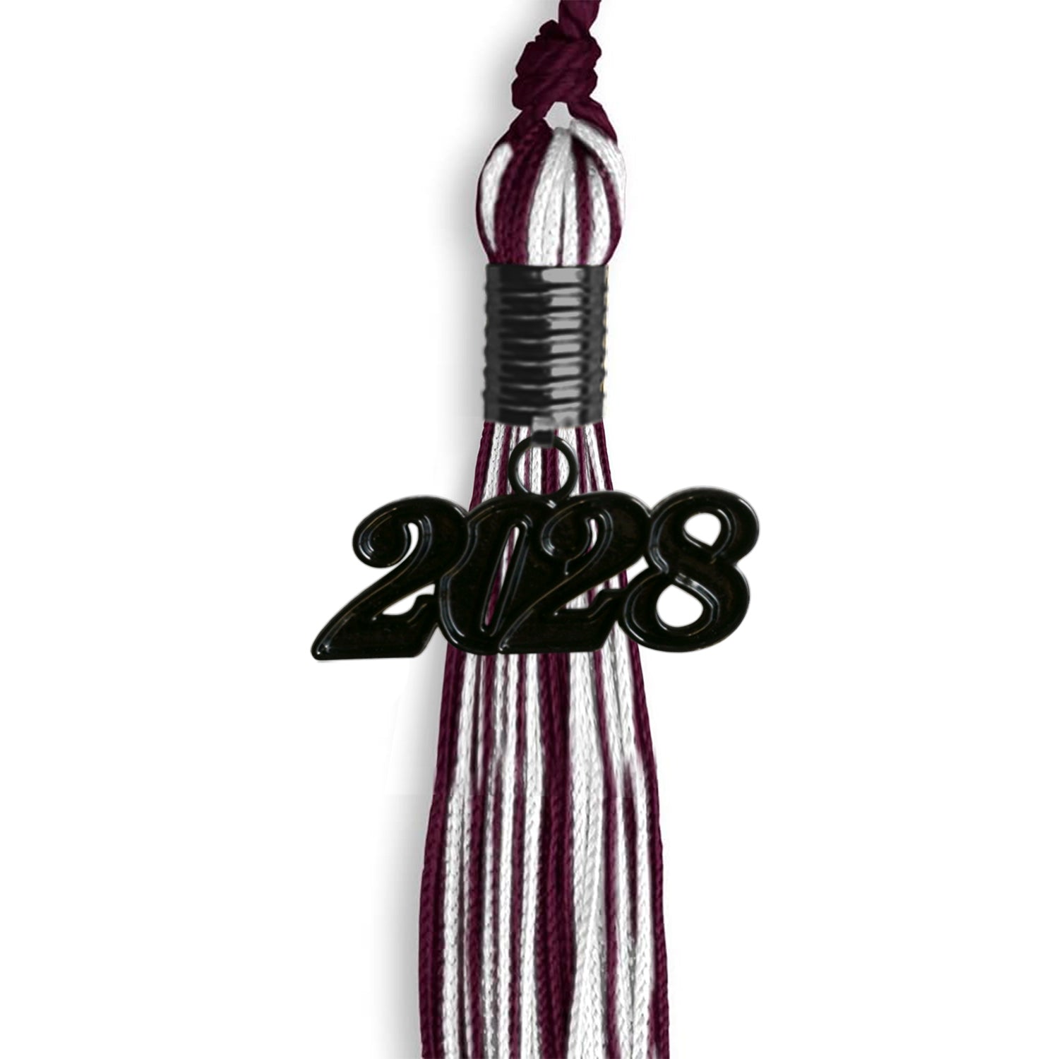 Maroon/White Mixed Color Graduation Tassel With Black Date Drop - Endea Graduation