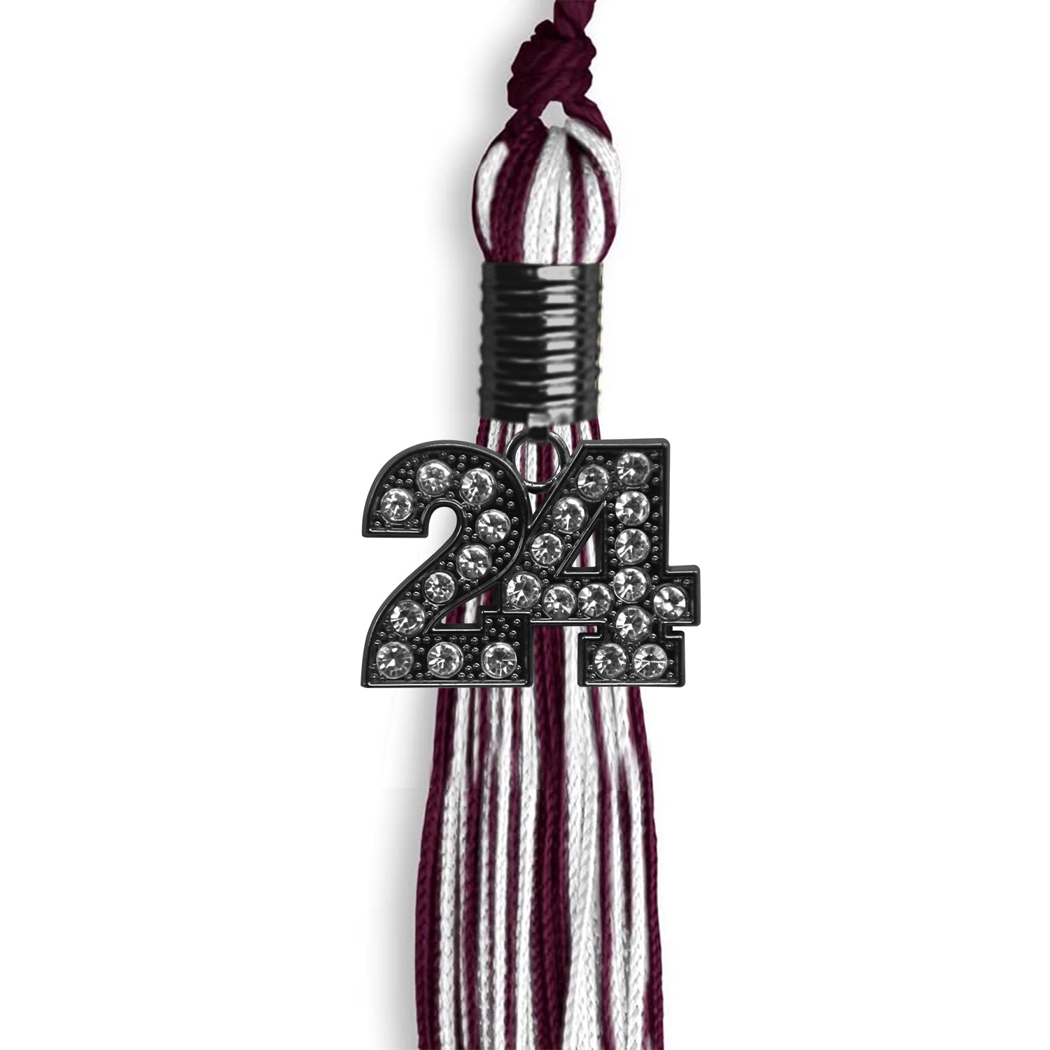 Maroon/White Mixed Color Graduation Tassel With Black Date Drop - Endea Graduation