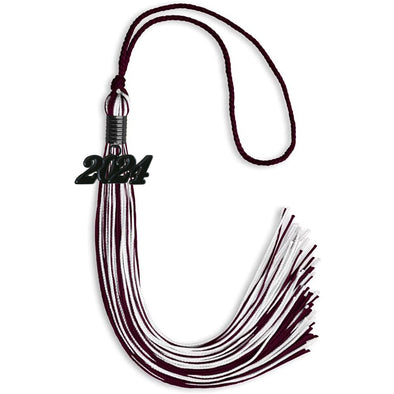 Maroon/White Mixed Color Graduation Tassel With Black Date Drop - Endea Graduation