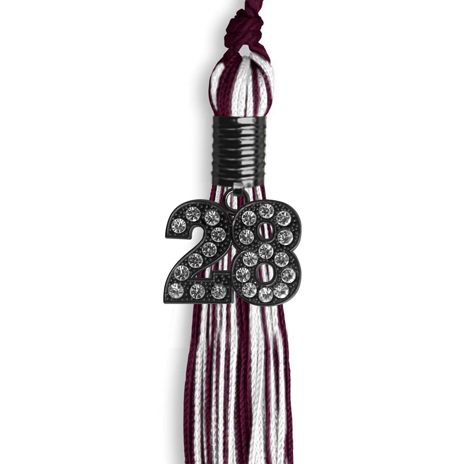 Maroon/White Mixed Color Graduation Tassel With Black Date Drop - Endea Graduation