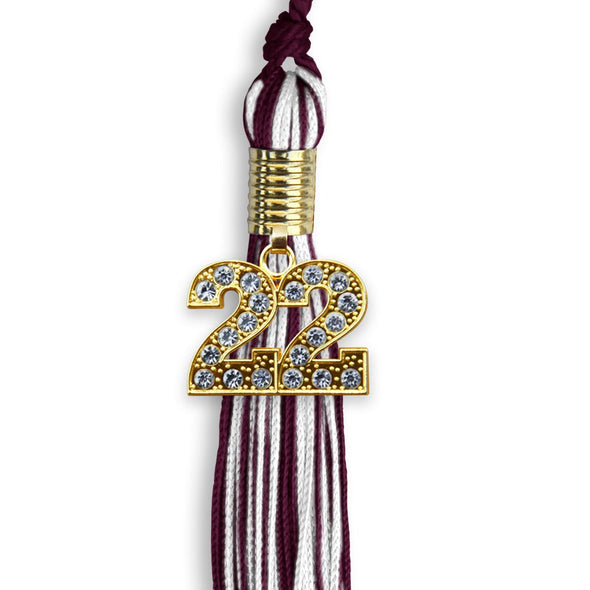 Maroon/White Mixed Color Graduation Tassel With Gold Date Drop - Endea Graduation
