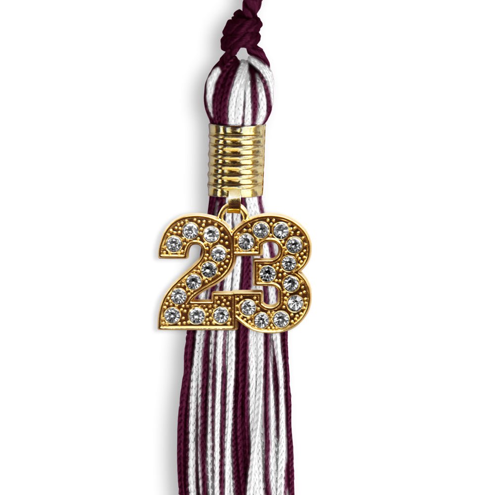 Maroon/White Mixed Color Graduation Tassel With Gold Date Drop - Endea Graduation