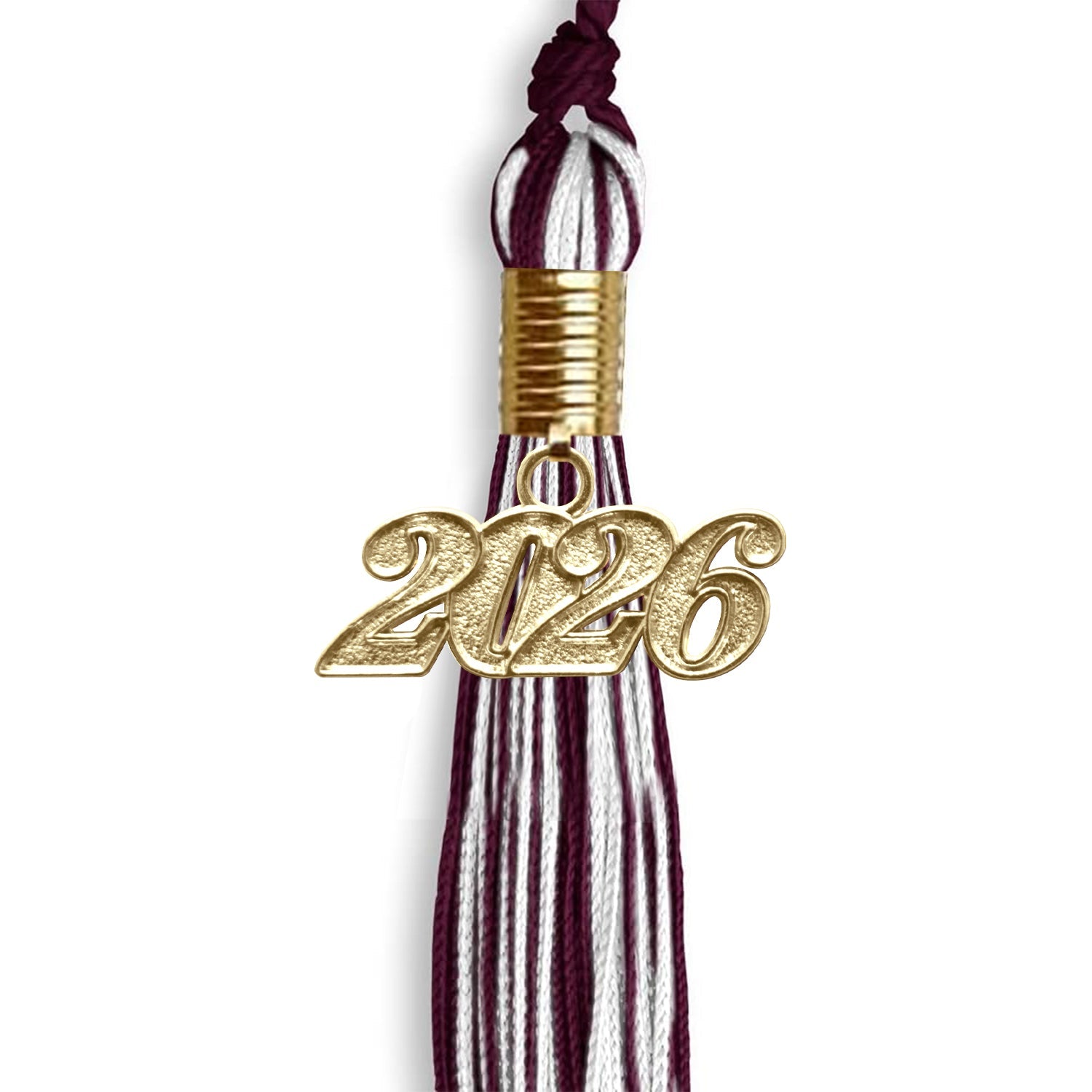 Maroon/White Mixed Color Graduation Tassel With Gold Date Drop - Endea Graduation