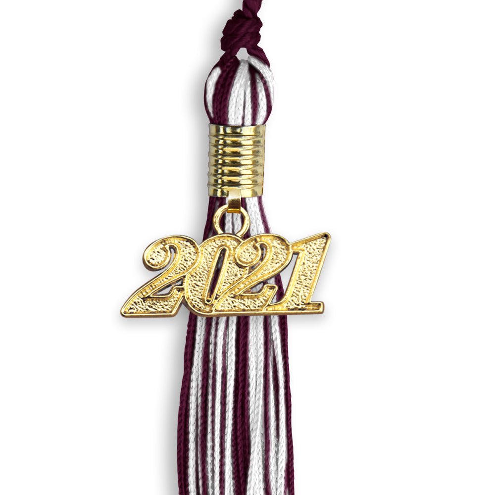 Maroon/White Mixed Color Graduation Tassel With Gold Date Drop - Endea Graduation