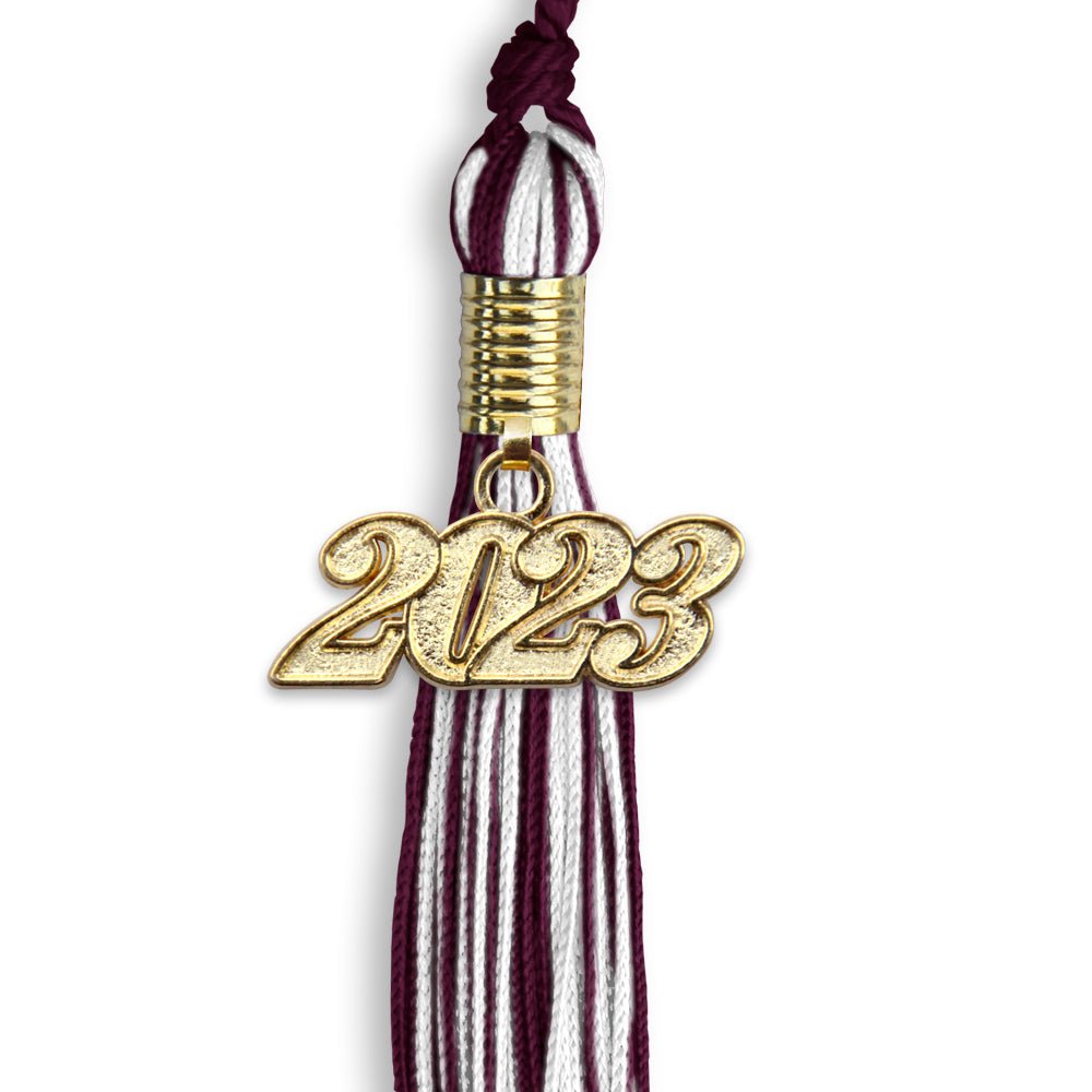 Maroon/White Mixed Color Graduation Tassel With Gold Date Drop - Endea Graduation