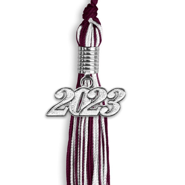 Maroon/White Mixed Color Graduation Tassel With Silver Date Drop - Endea Graduation