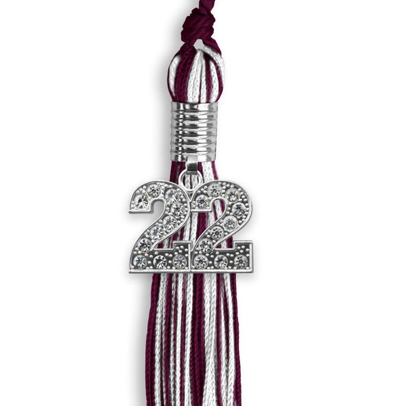 Maroon/White Mixed Color Graduation Tassel With Silver Date Drop - Endea Graduation