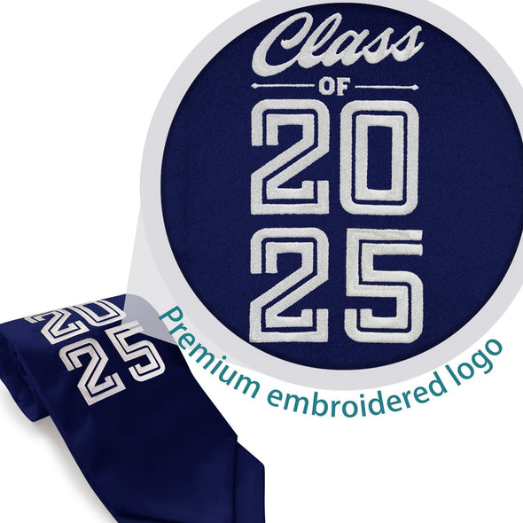 Navy Blue Class of 2025 Graduation Stole/Sash With Classic Tips - Endea Graduation