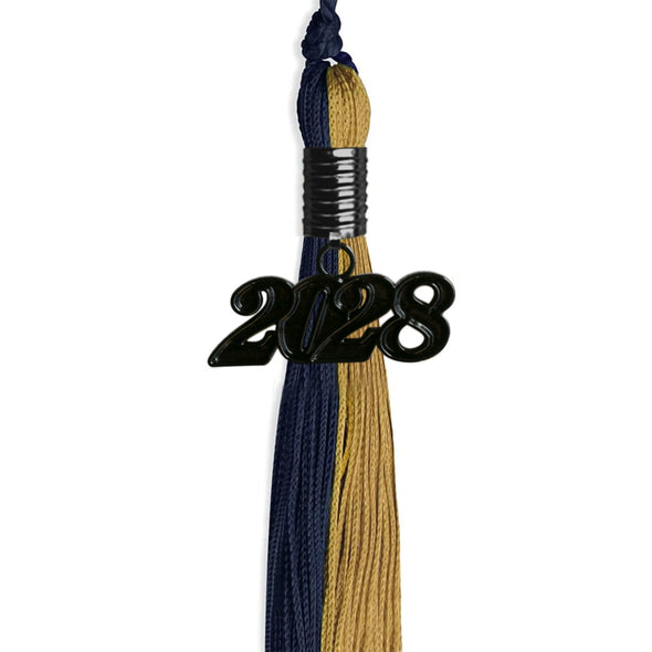 Navy Blue/Antique Gold Graduation Tassel With Black Date Drop - Endea Graduation