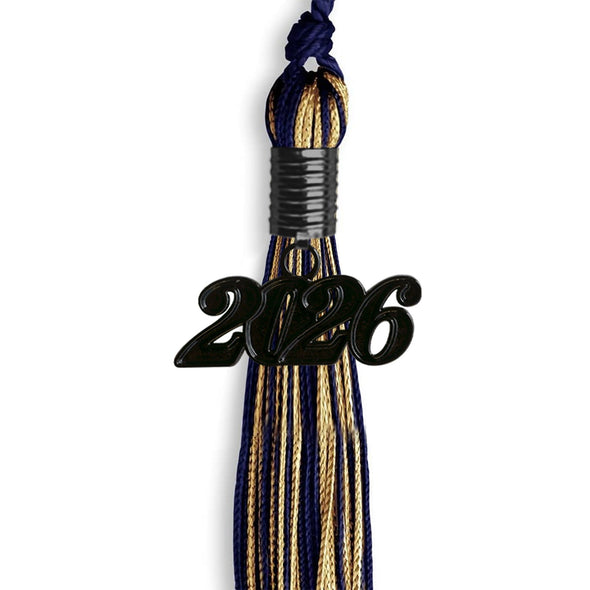 Navy Blue/Antique Gold Mixed Color Graduation Tassel With Black Date Drop - Endea Graduation