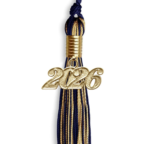 Navy Blue/Antique Gold Mixed Color Graduation Tassel With Gold Date Drop - Endea Graduation