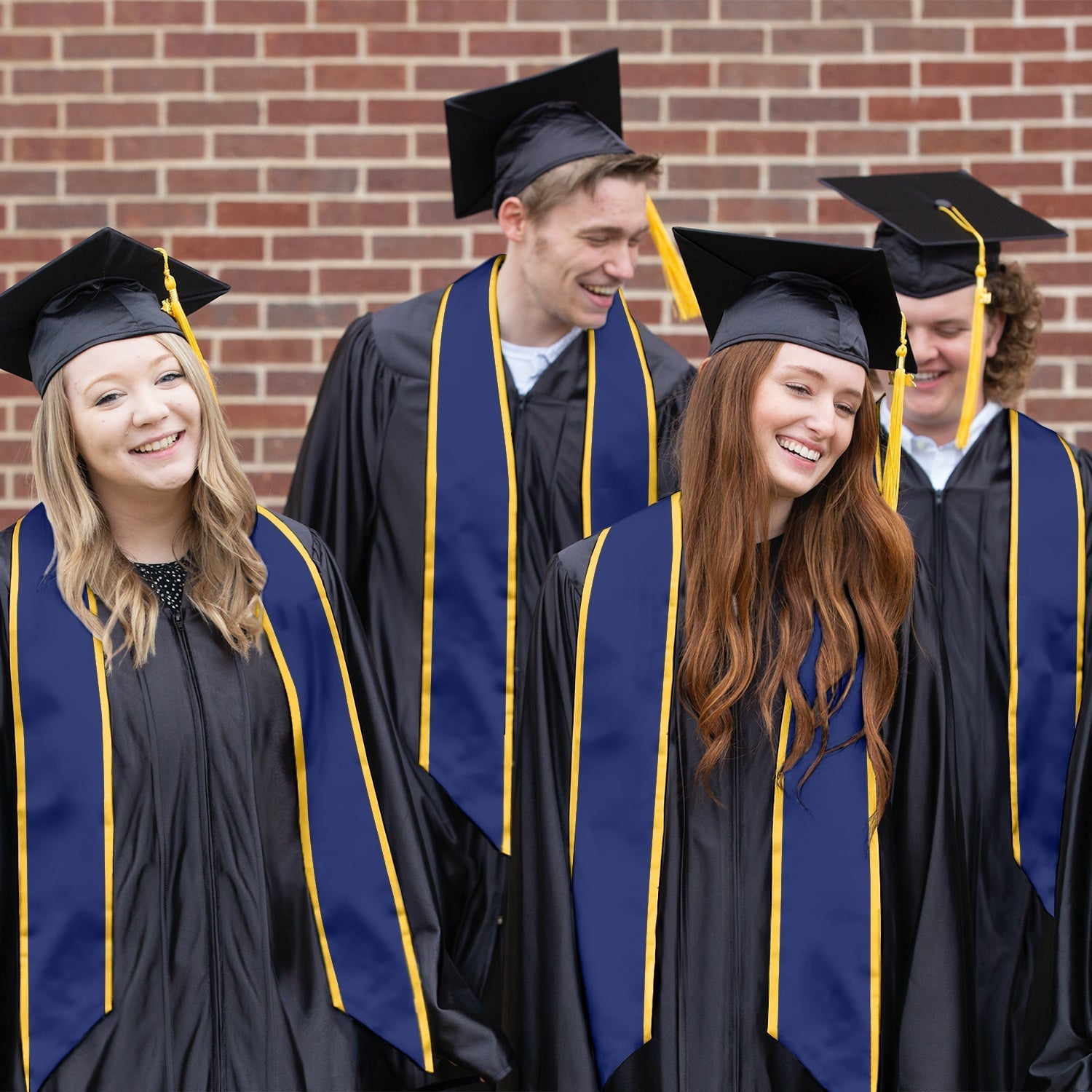 Navy Blue/Gold Plain Graduation Stole With Trim Color & Angled End - Endea Graduation