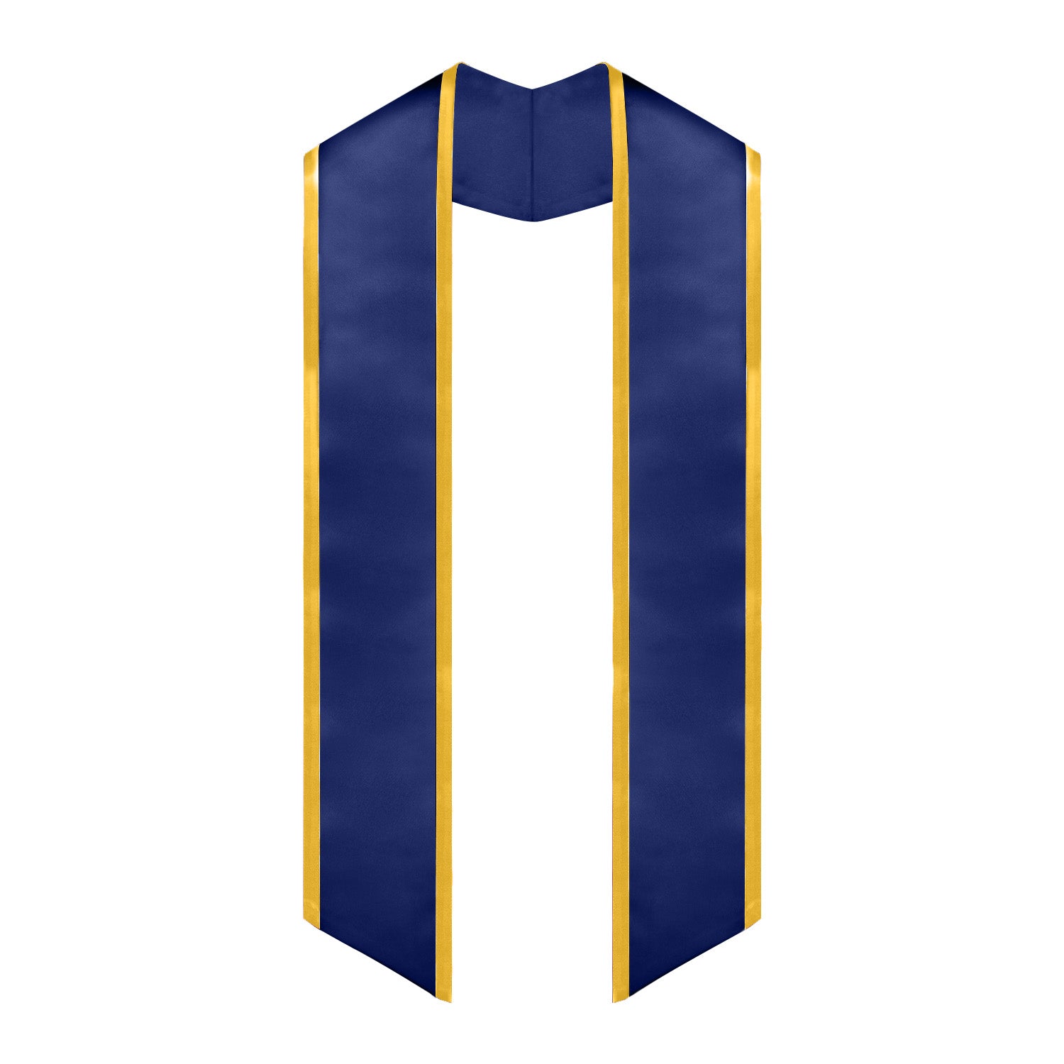 Navy Blue/Gold Plain Graduation Stole With Trim Color & Angled End - Endea Graduation