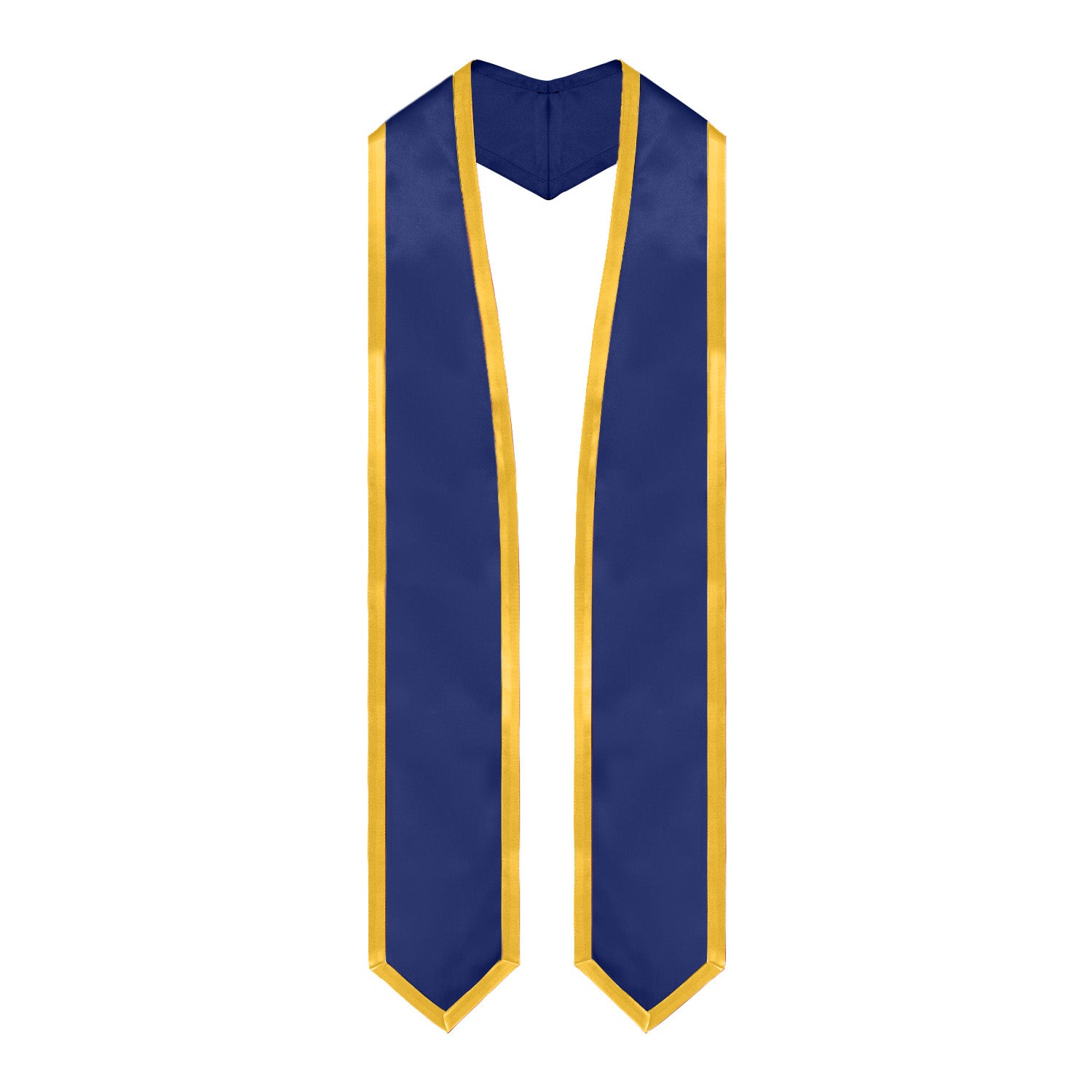 Navy Blue/Gold Plain Graduation Stole With Trim Color & Classic End - Endea Graduation