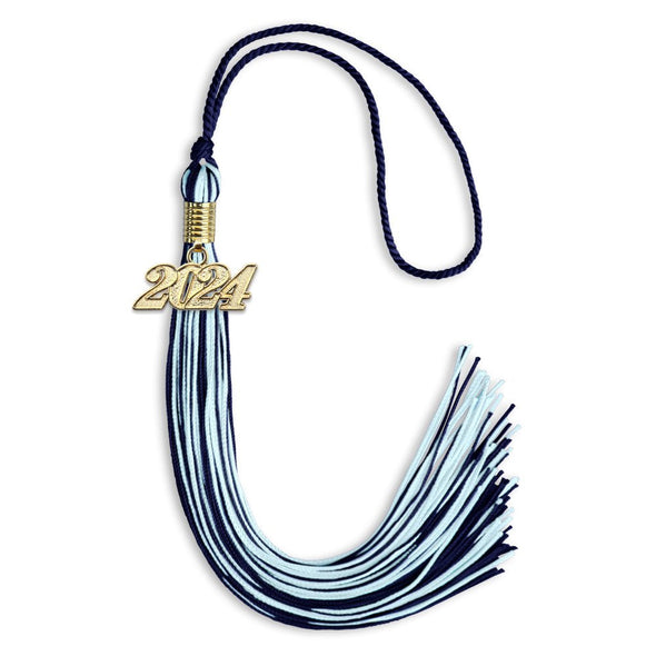 Navy Blue/Light Blue Mixed Color Graduation Tassel With Gold Date Drop - Endea Graduation