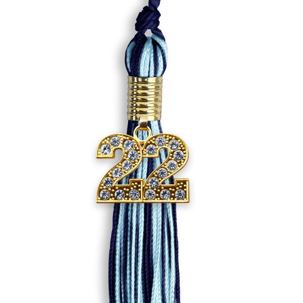 Navy Blue/Light Blue Mixed Color Graduation Tassel With Gold Date Drop - Endea Graduation