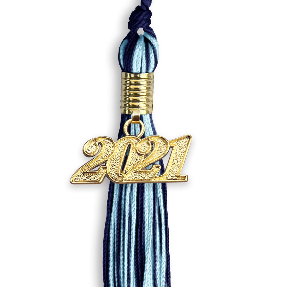 Navy Blue/Light Blue Mixed Color Graduation Tassel With Gold Date Drop - Endea Graduation