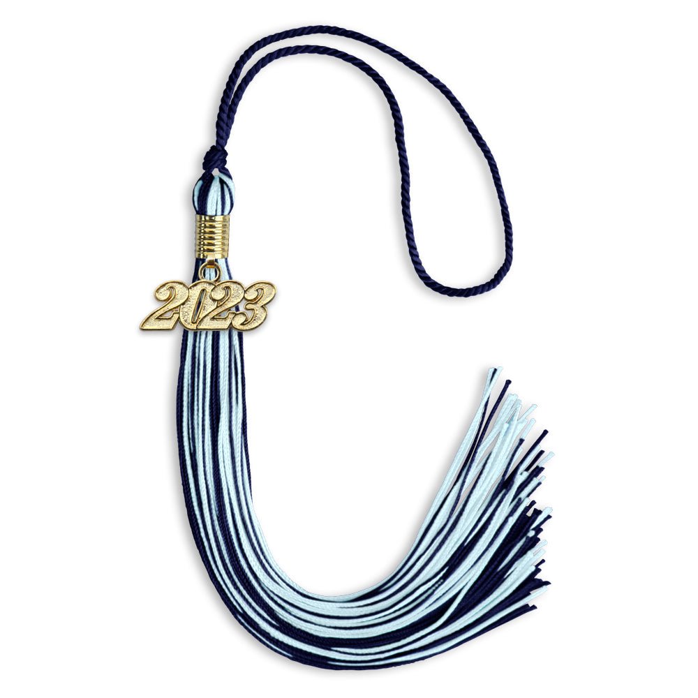 Navy Blue/Light Blue Mixed Color Graduation Tassel With Gold Date Drop - Endea Graduation