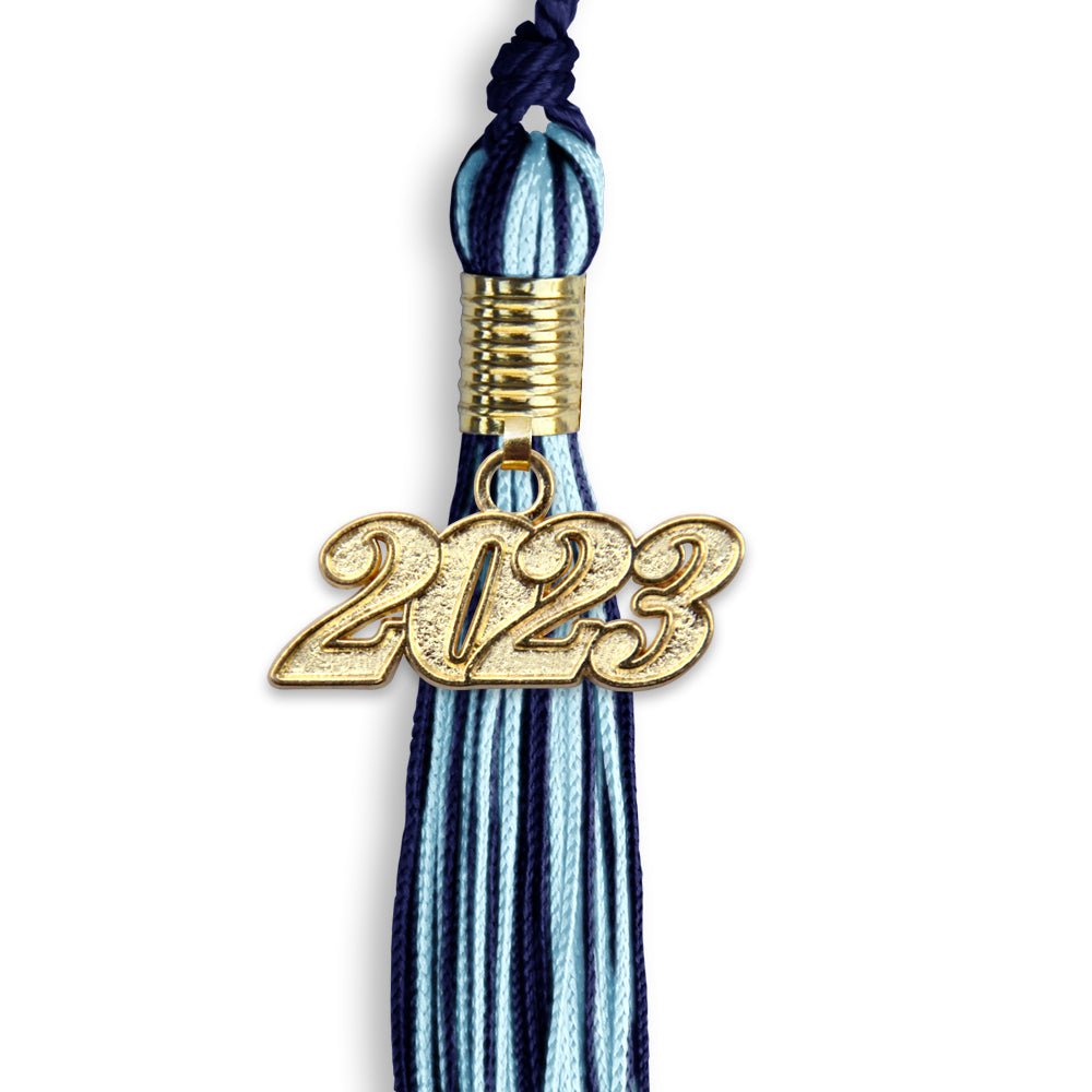 Navy Blue/Light Blue Mixed Color Graduation Tassel With Gold Date Drop - Endea Graduation