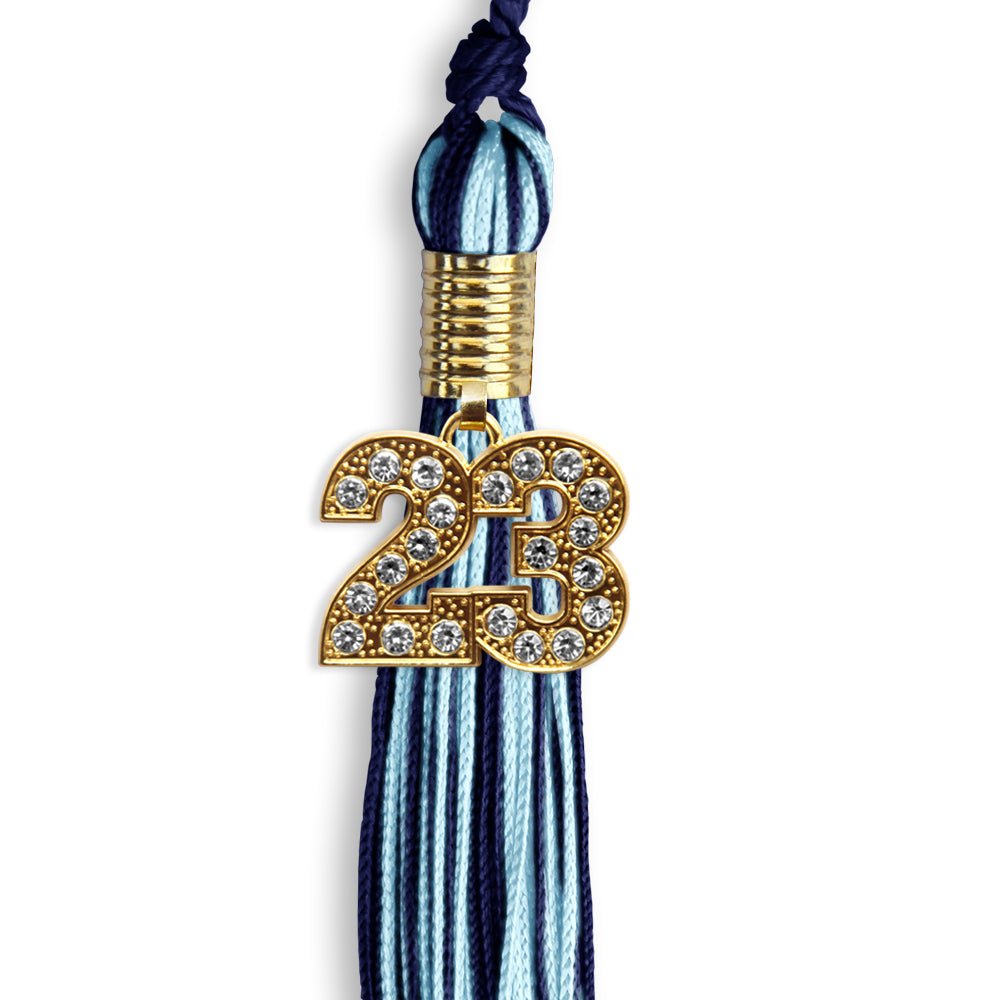 Navy Blue/Light Blue Mixed Color Graduation Tassel With Gold Date Drop - Endea Graduation