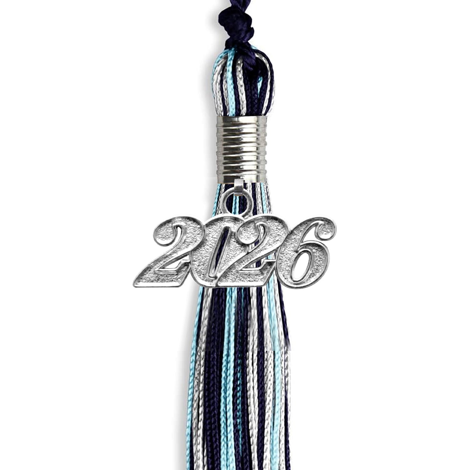 Navy Blue/Light Blue/Silver Mixed Color Graduation Tassel With Silver Date Drop - Endea Graduation