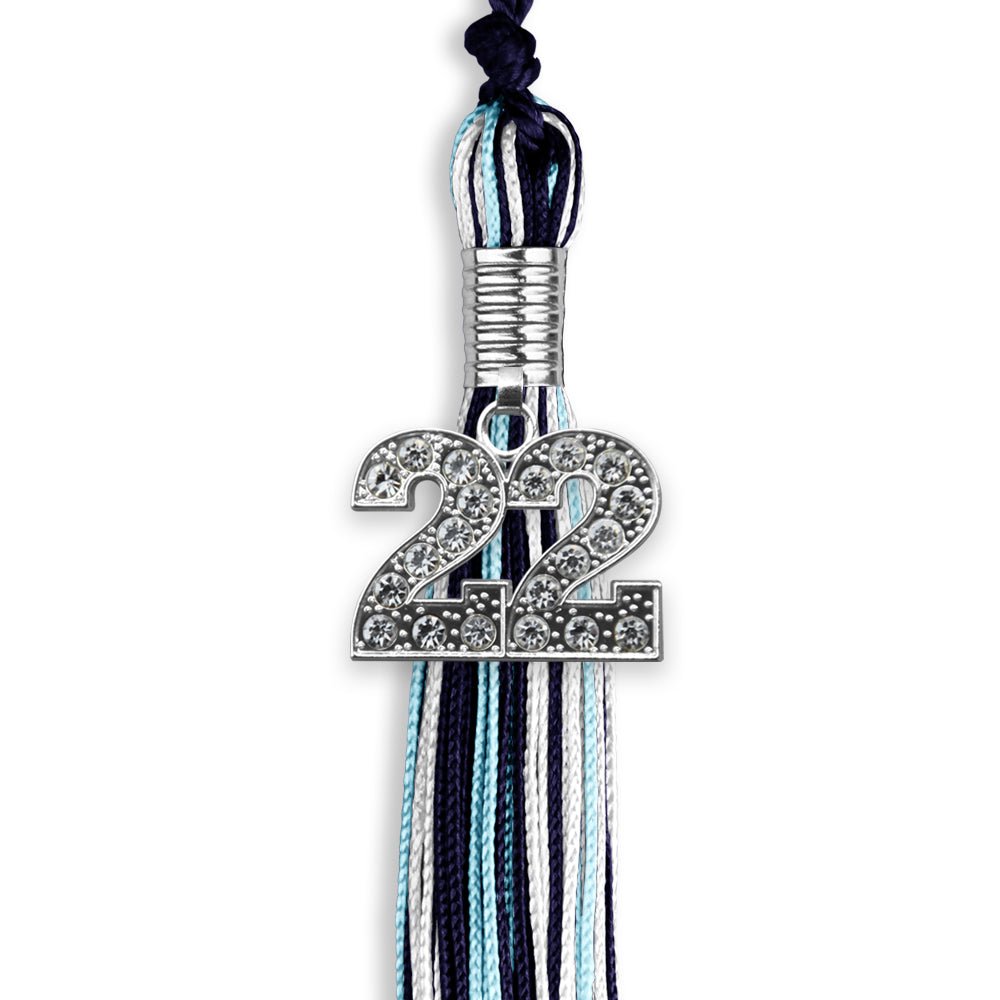 Navy Blue/Light Blue/Silver Mixed Color Graduation Tassel With Silver Date Drop - Endea Graduation